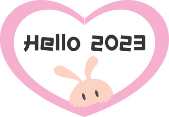 The rabbit in heart pink say hello 2023 new year © Patsiri
