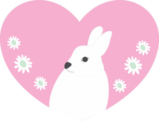 white rabbit in heart pink and flower 