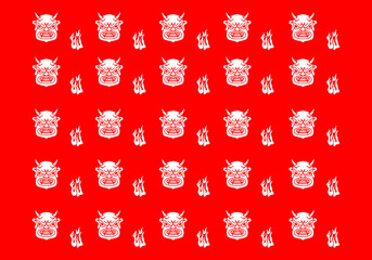 Naklejka premium Tattoo design of monster face with horn and fire flame