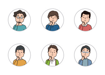 男性の表情アイコン　悩む表情