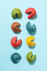 Chinese fortune cookies with prediction words, top view