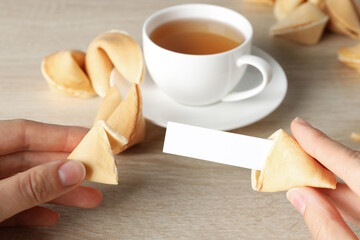 Chinese fortune cookies with prediction words, space for text