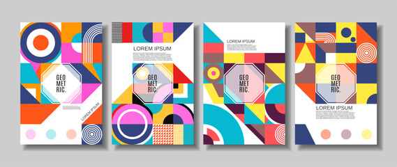 Bundle set, four geometric background designs, with cover sizes, Free pattern on grid