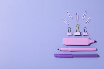 Concept of different stationery accessories, space for text