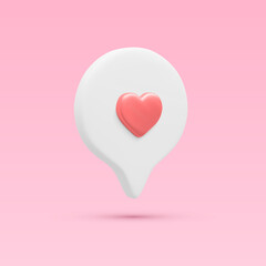 White 3d realistic bubble with red heart isolated on light background. Vector illustration