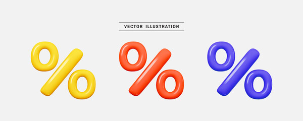 Set of percent sign 3d icon render realistic colorful design element in cartoon minimal style - obrazy, fototapety, plakaty
