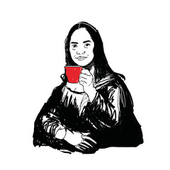Mona Lisa con taza. 
Mona Lisa with cup. 
Gioconda con coppa.