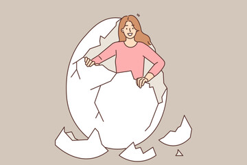 Woman break shell get out of egg 