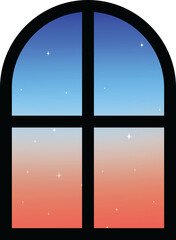 Arch Window Glass Pane With Sunset Sky View