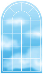 Arch Window Glass Pane With Blue Sky View