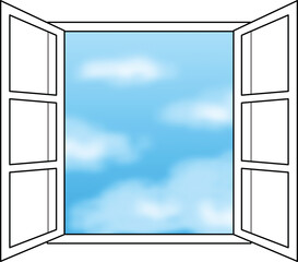 Open Window Glass Pane With Blue Sky View