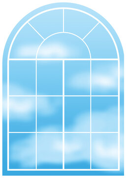 Arch Window Glass Pane With Blue Sky View