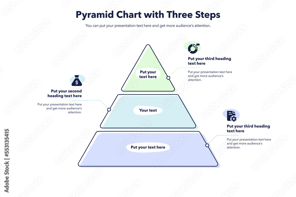 Leinwandbilder pyramid chart template with three colorful steps. slide for business presentation.