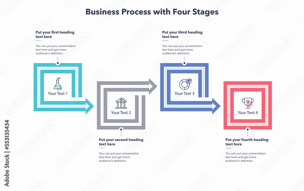 Poster modern business process with four stages. flat creative diagram with minimalistic icons.