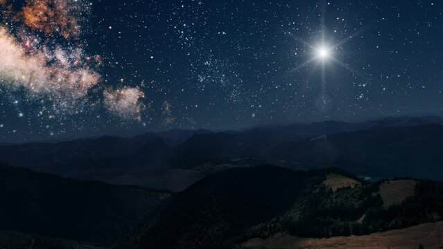 The star shines on the Christmas Eve of Jesus Christ.