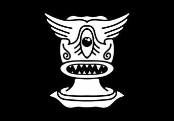 Black and white tattoo of monster face with one eyes