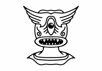 Black and white tattoo of monster face with one eyes