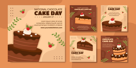 National Chocolate Cake Day Social Media Post Flat Cartoon Hand Drawn Templates Illustration