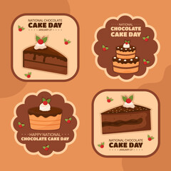 National Chocolate Cake Day Label Flat Cartoon Hand Drawn Templates Illustration