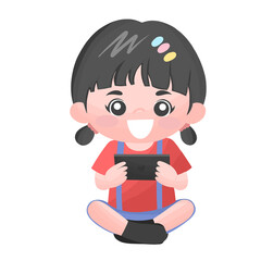 Little girl use smartphone, woman is holding phone