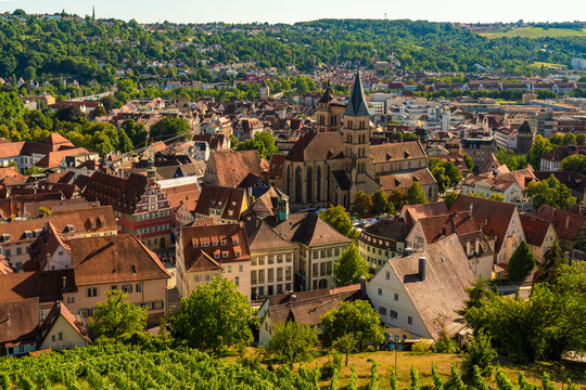 Germany, Baden-Wurttemberg, Esslingen, St. Dionys church and surrounding houses