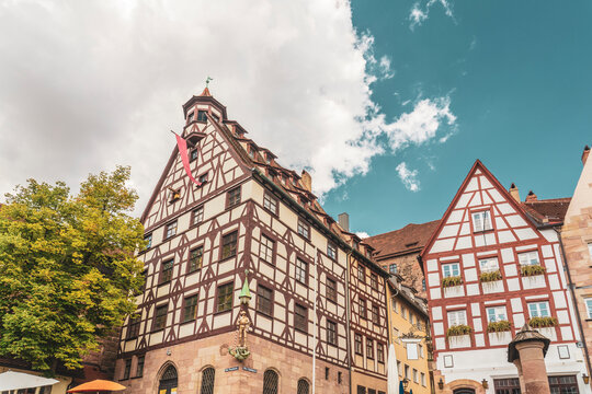 Germany, Bavaria, Nuremberg, Historic half-timbered houses