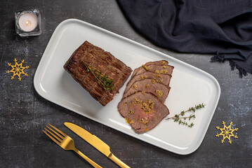 Food photography of roasted beef, fillet, beefsteak, meat, butchery
