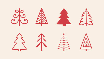 Concept of Christmas elements - hand drawn trees. Vector