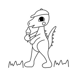 Coloring book page with dino and ice cream