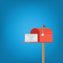 Red mailbox send letter. Mail delivery with envelope. Vector illustration 