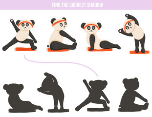 Shadow game for kids fith funny panda bear