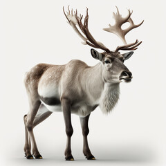 Fototapeta premium Illustration of Rudolf the Red-nosed Reindeer, isolated on white background, digital art