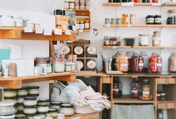 Varieties of cosmetic products in zero waste store