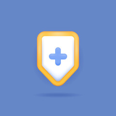 Obraz premium shield and plus symbol. icon about insurance or health protection. security. 3d and realistic concept illustration design. graphic elements