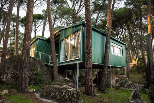 Green residential building in remote forest