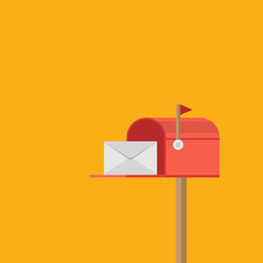 Red mailbox send letter. Mail delivery with envelope.  illustration