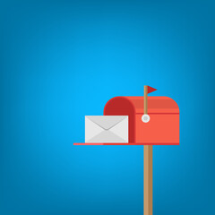 Red mailbox send letter. Mail delivery with envelope.  illustration