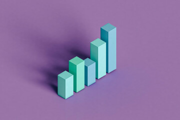 Three dimensional render of pastel colored bar graph