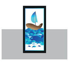 Fish restaurant logo design. Ship rudder. Sea food and fisher. Sailor (mariner) icon. Anchor, logo design. Sea. Ocean. Travel. 