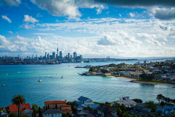 Looking over Auckland Harbour and a skyline of Auckland CBD from a historical suburb of Devonport....