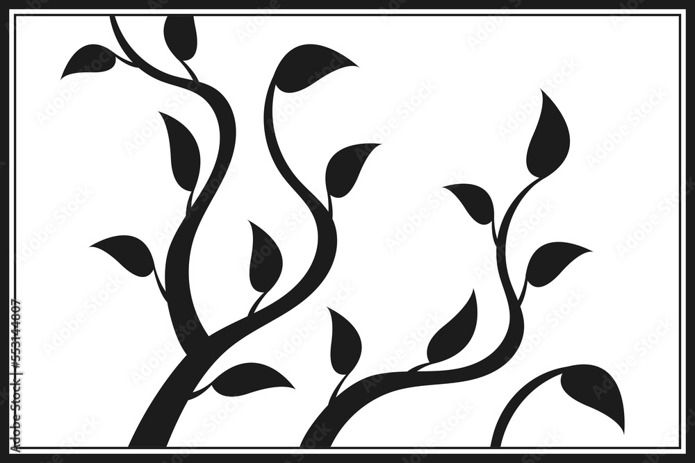 Poster tree branch with leaves. abstract vector twig isolated. botanical illustration.