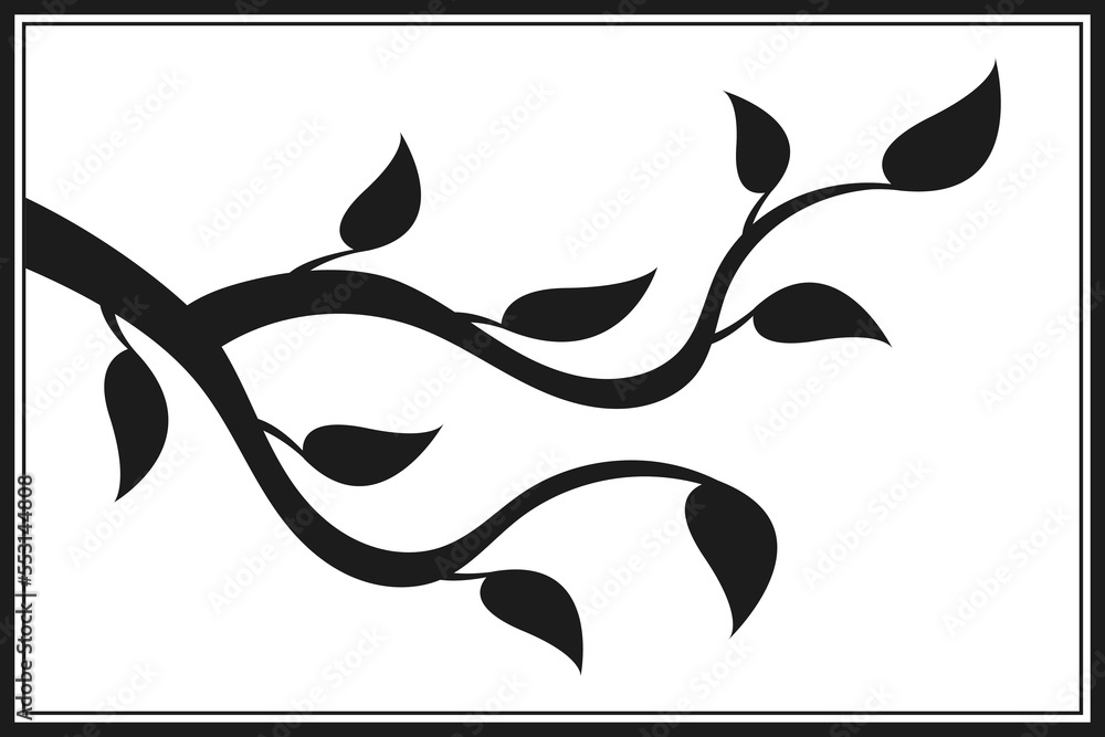 Poster tree branch with leaves. abstract vector twig isolated. botanical illustration.