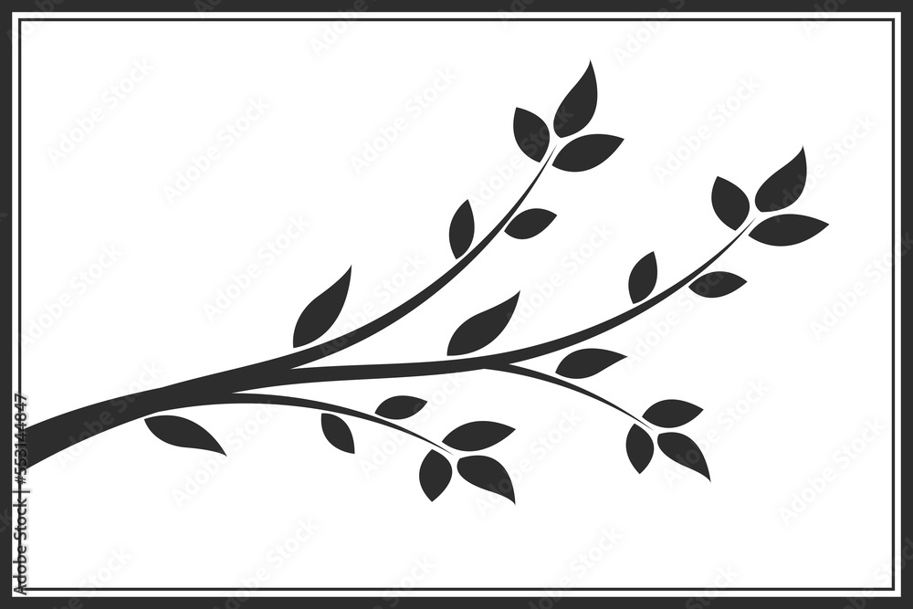 Poster tree branch with leaves. abstract vector twig isolated. botanical illustration.