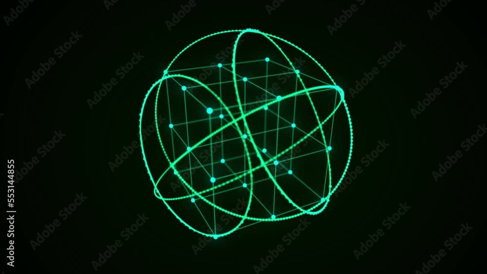 Poster futuristic spherical protection of blockchain technology. flow of data in cyberspace.global energy c