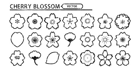 桜の花びら スタンプ風 デザインセット ベクター素材