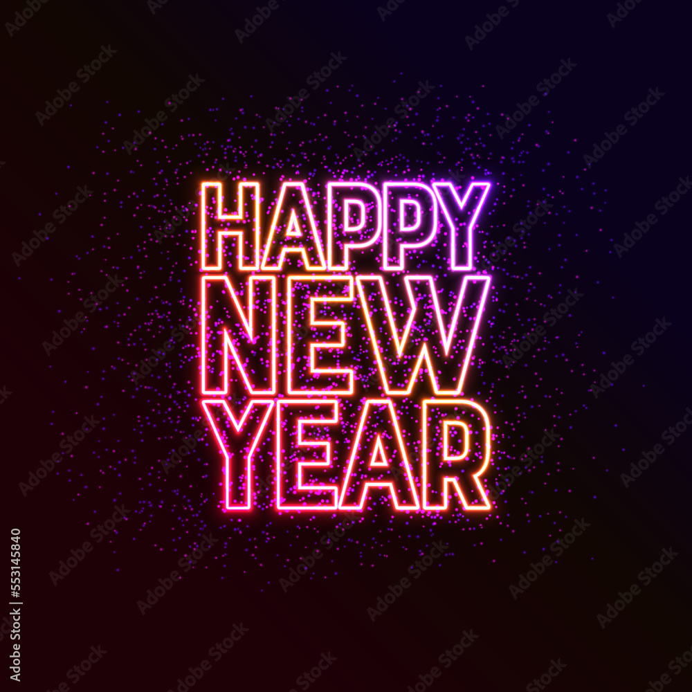 Wall mural Happy New Year 2023 Illustration with Glowing Neon Light Lettering on Dark Background. Vector Christmas Holiday Season Design for Flyer, Greeting Card, Banner, Celebration Poster, Party Invitation or