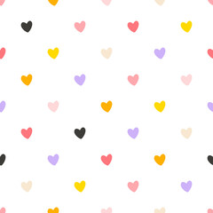 Hearts seamless pattern. Cute Hand-drawn nursery cartoon doodle in a pastel palette. Childish vector illustration, simple naive style. Perfect for printing fabrics, packaging, textiles, baby clothes.