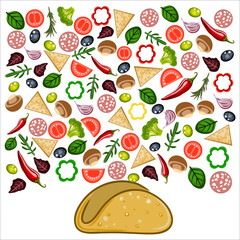 Tacos with sausage and vegetables. Traditional mexican fast-food. Taco Mexico food with tortilla, leaves lettuce, cheese, tomato, forcemeat, sauce. Isolated white background.