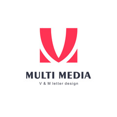 Vector logo design template for business. Media symbol. Letter M and V.