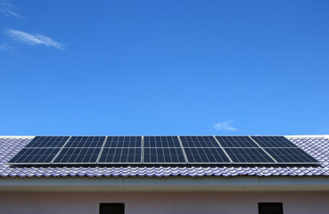Newly installed solar panels on metal roof A house without electricity